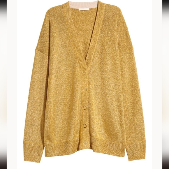 H&M Sweaters - H&M Gold Shimmer Cardigan, Snap Front, Metallic Gold, New Years Eve Bling Sz L